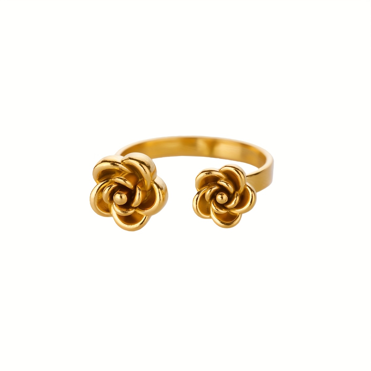 Stainless Steel Rose Flower Open Ring, Classic French Style